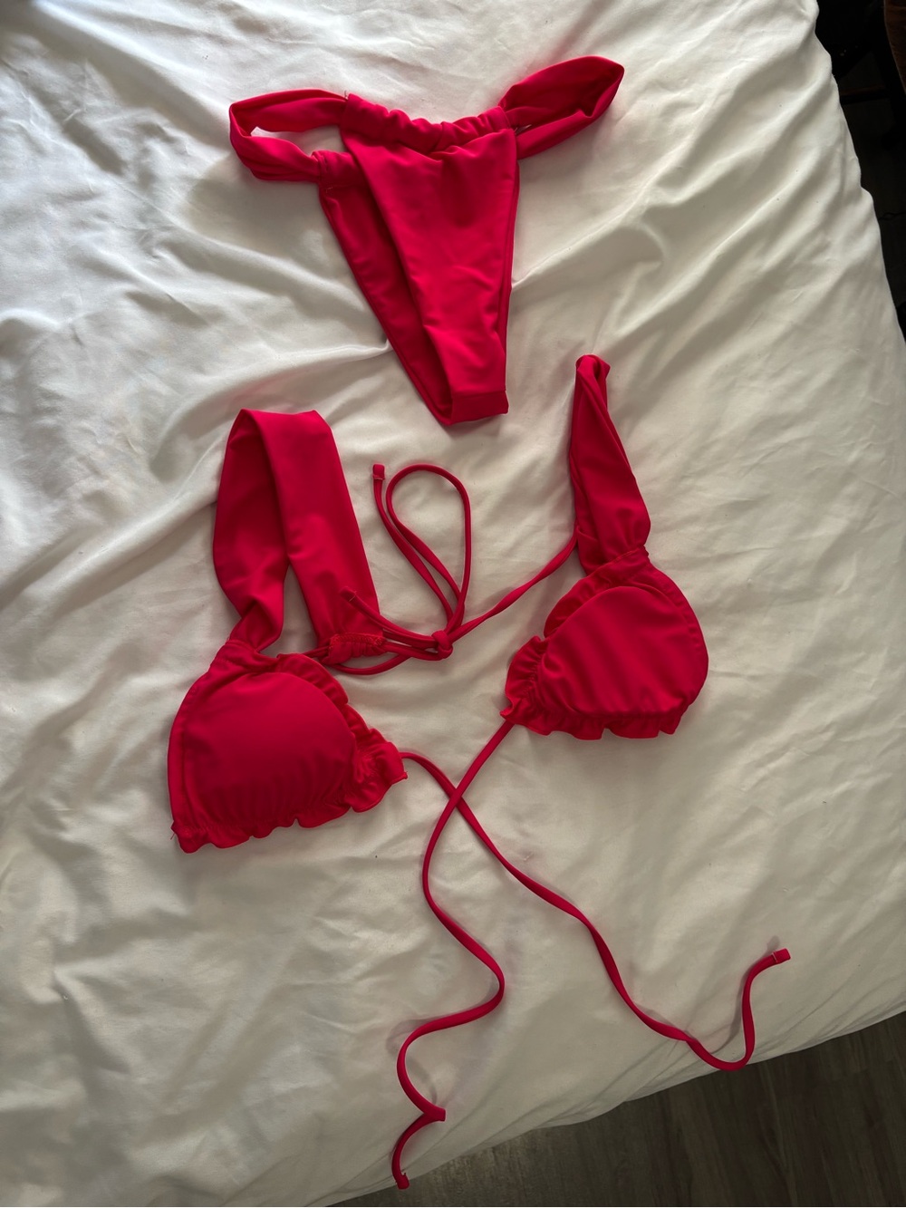SHEIN Hot Pink Ruffle Triangle Bikini Set